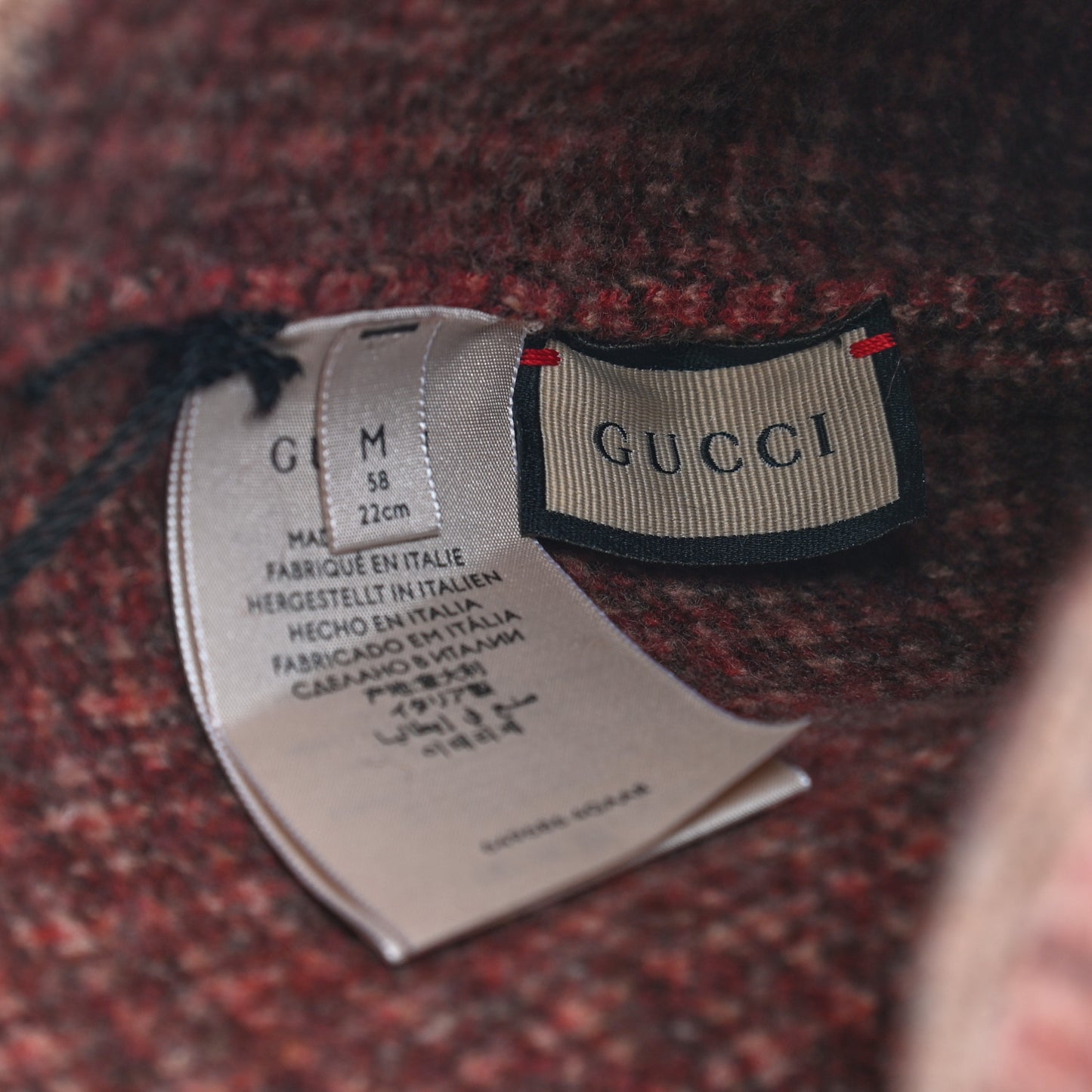 Wool Check Logo Beanie Hat M 58 Orange Beige