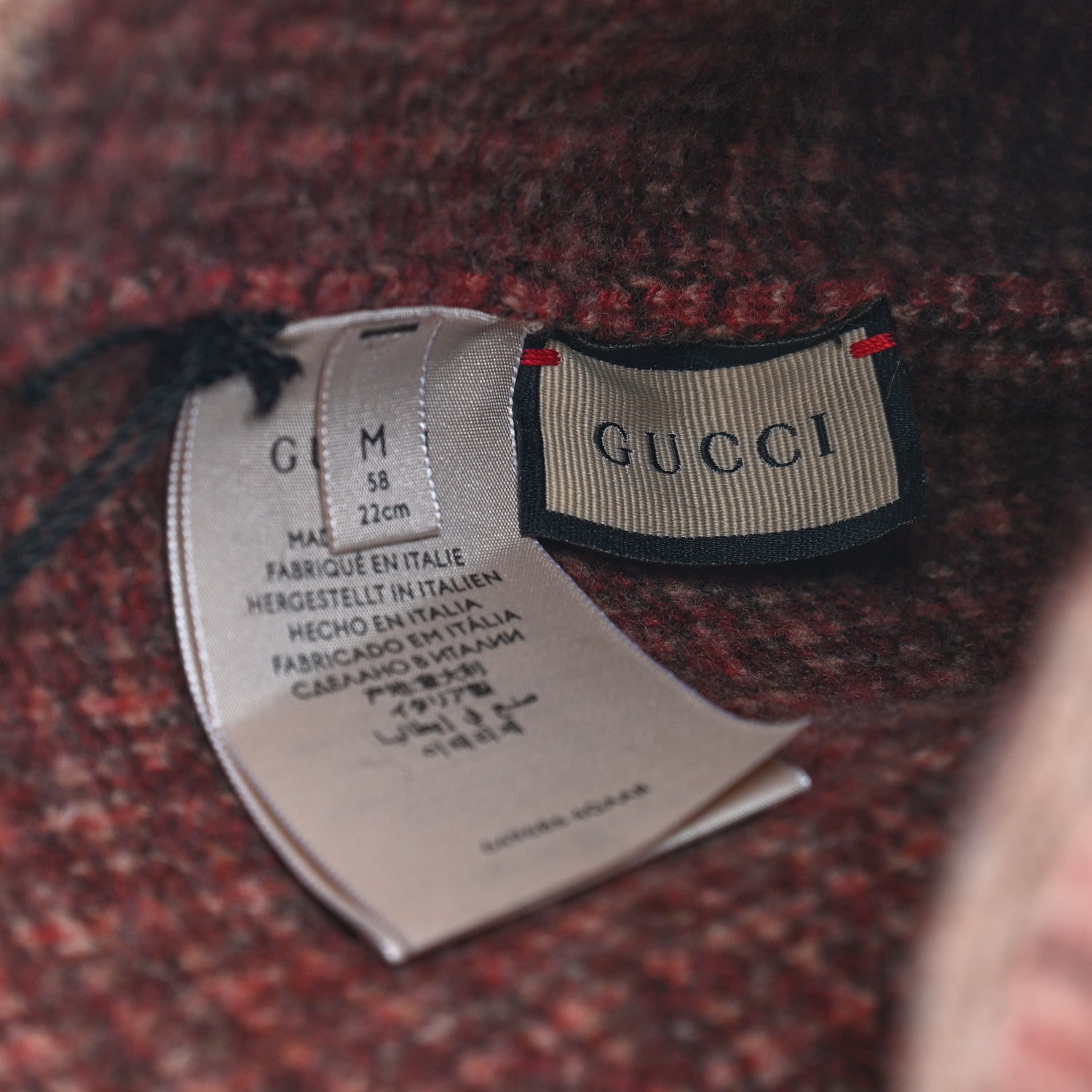 Gucci Wool Check Logo Beanie Hat M 58 Orange Beige 4 of 4