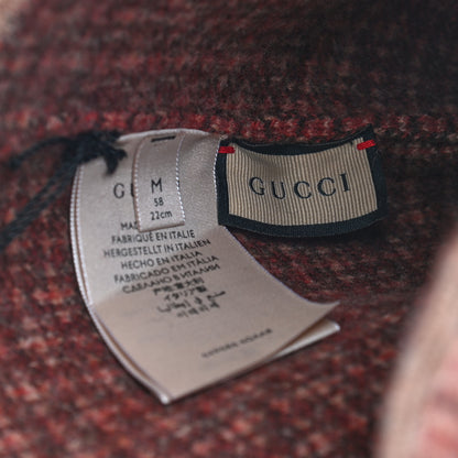 Gucci Wool Check Logo Beanie Hat M 58 Orange Beige 4 of 4