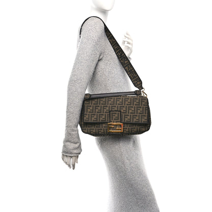 Fendi Fabric Jacquard FF 1974 Large Baguette Tobacco Moro Black 2 of 9