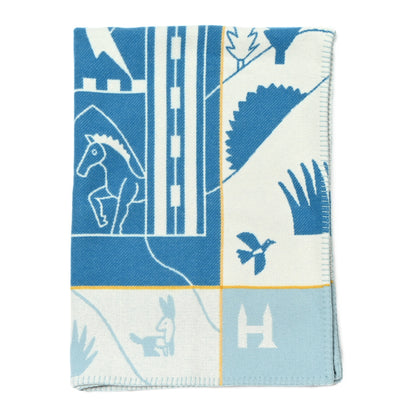 Hermes Wool Cashmere Avalon Epopee Blanket Bleu Paon Celadon 1 of 3