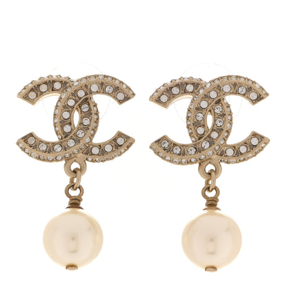 Chanel Crystal Pearl CC Drop Earrings Gold 1 of 5