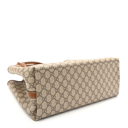 Gucci GG Supreme Monogram Emblem Large Tote Bag Beige Dark Brown 4 of 9