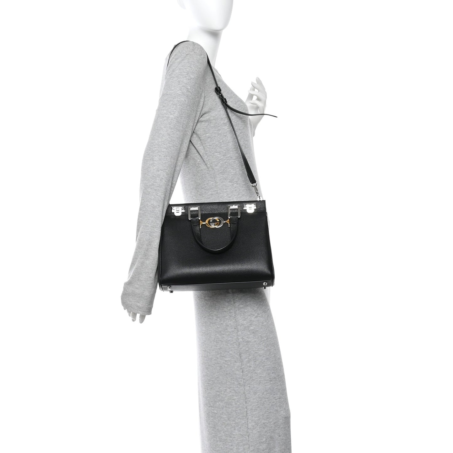 Grainy Calfskin Small Zumi Top Handle Bag Black