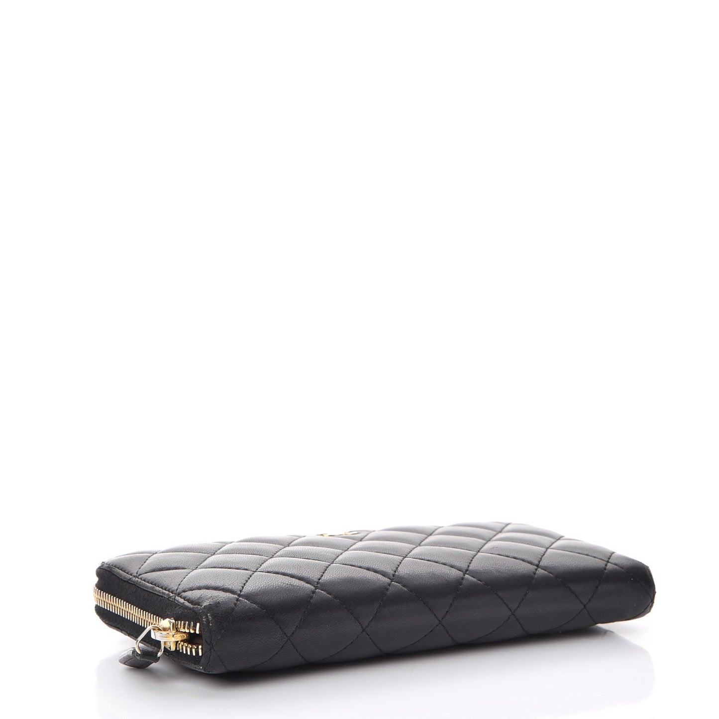 Lambskin Quilted Large Gusset Zip Around Wallet Black