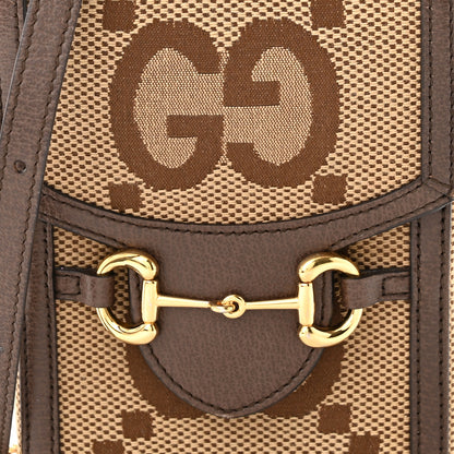 Gucci Monogram Jumbo GG Textured Dollar Calfskin Mini Horsebit 1955 Crossbody Bag Camel Ebony New Acero 8 of 12