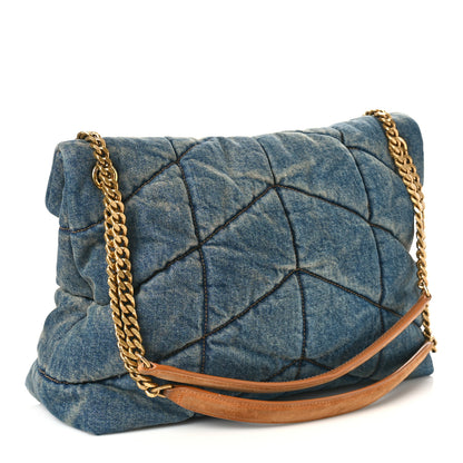 Saint Laurent Denim Quilted Toy Loulou Puffer Monogram Chain Satchel Blue Cinnamon 3 of 10