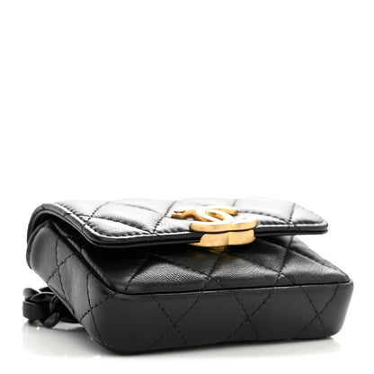 Chanel Lambskin Lacquered Metal Quilted Flap Chain Belt Bag Black 4 of 11