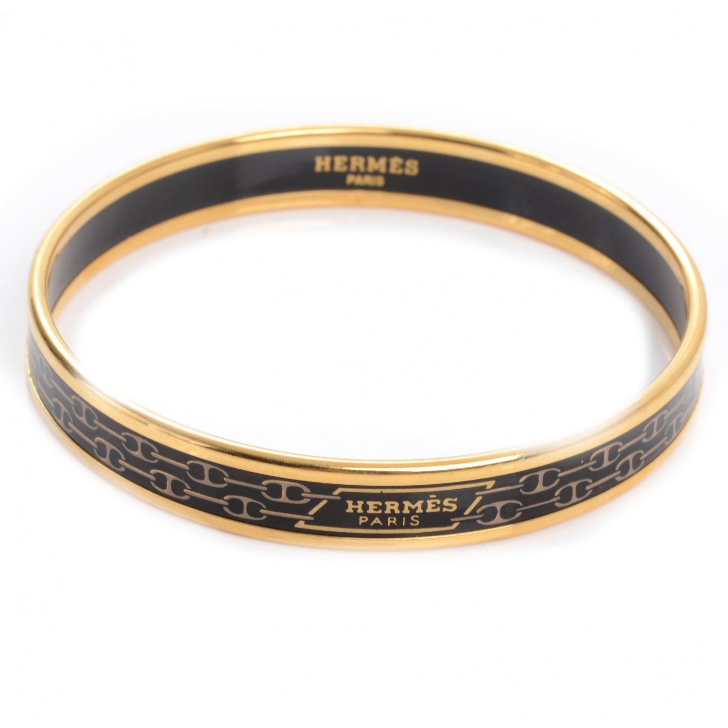 Hermes Enamel Narrow Printed Chain D Ancre Bracelet Black 1 of 5