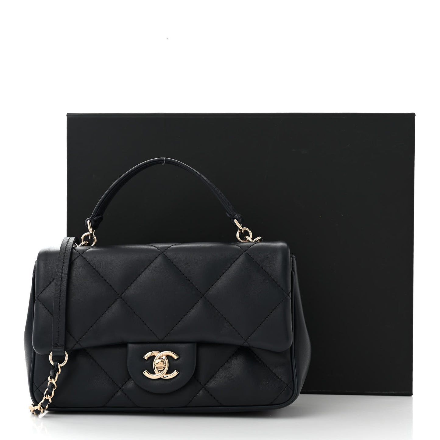 Lambskin Quilted Small Easy Carry Flap Navy