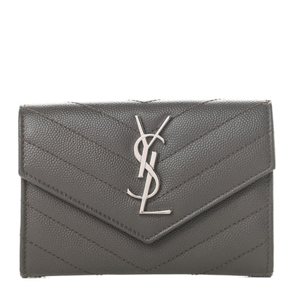 Saint Laurent Grain De Poudre Matelasse Chevron Small Monogram Envelope Wallet Earth 1 of 8