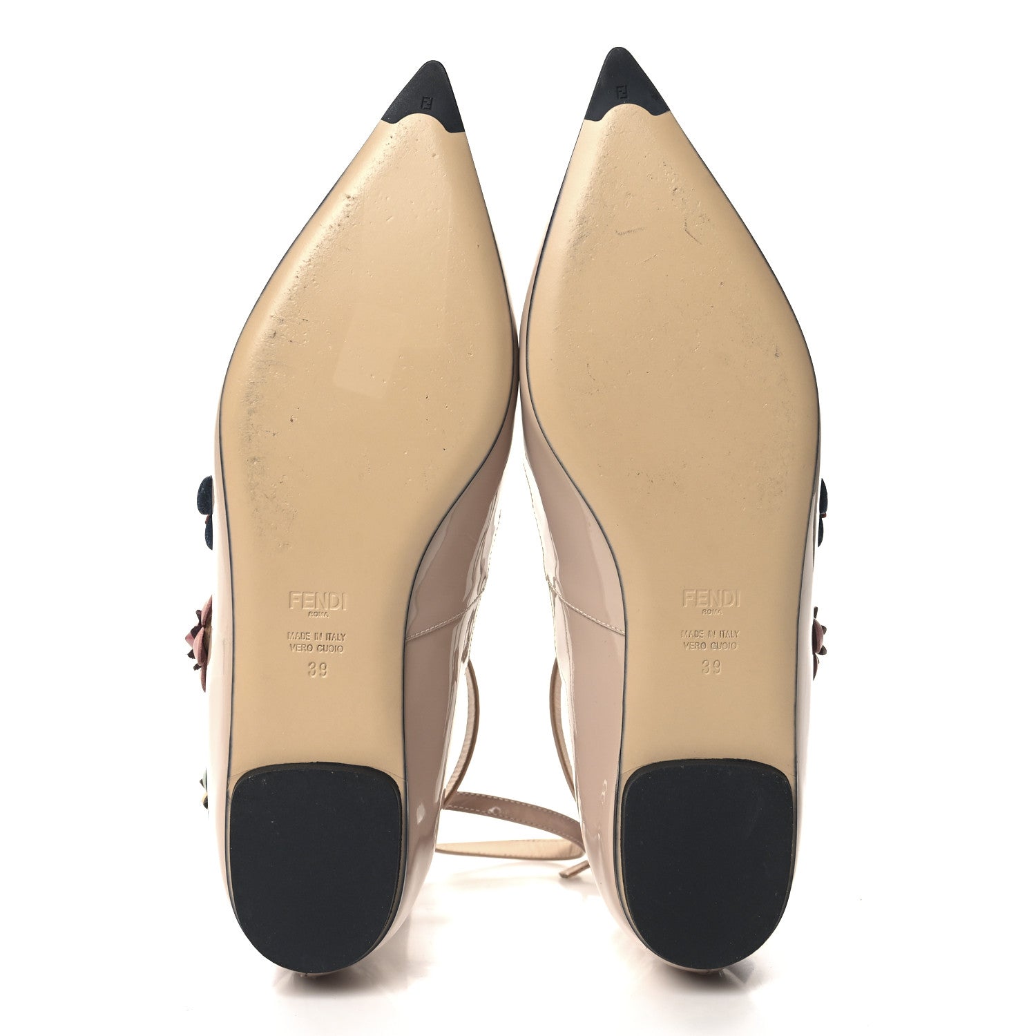 Fendi Patent Flowerland Strappy Flats 39 Nude 6 of 8