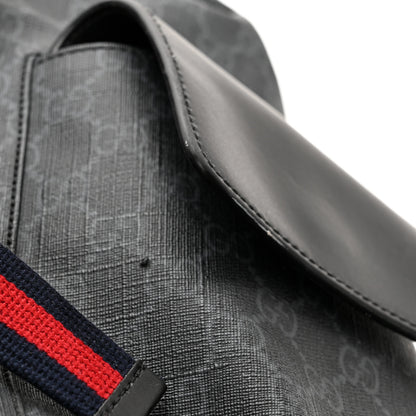 Gucci Soft GG Supreme Monogram Appia Calfskin Web Double Buckle Backpack Black 11 of 13