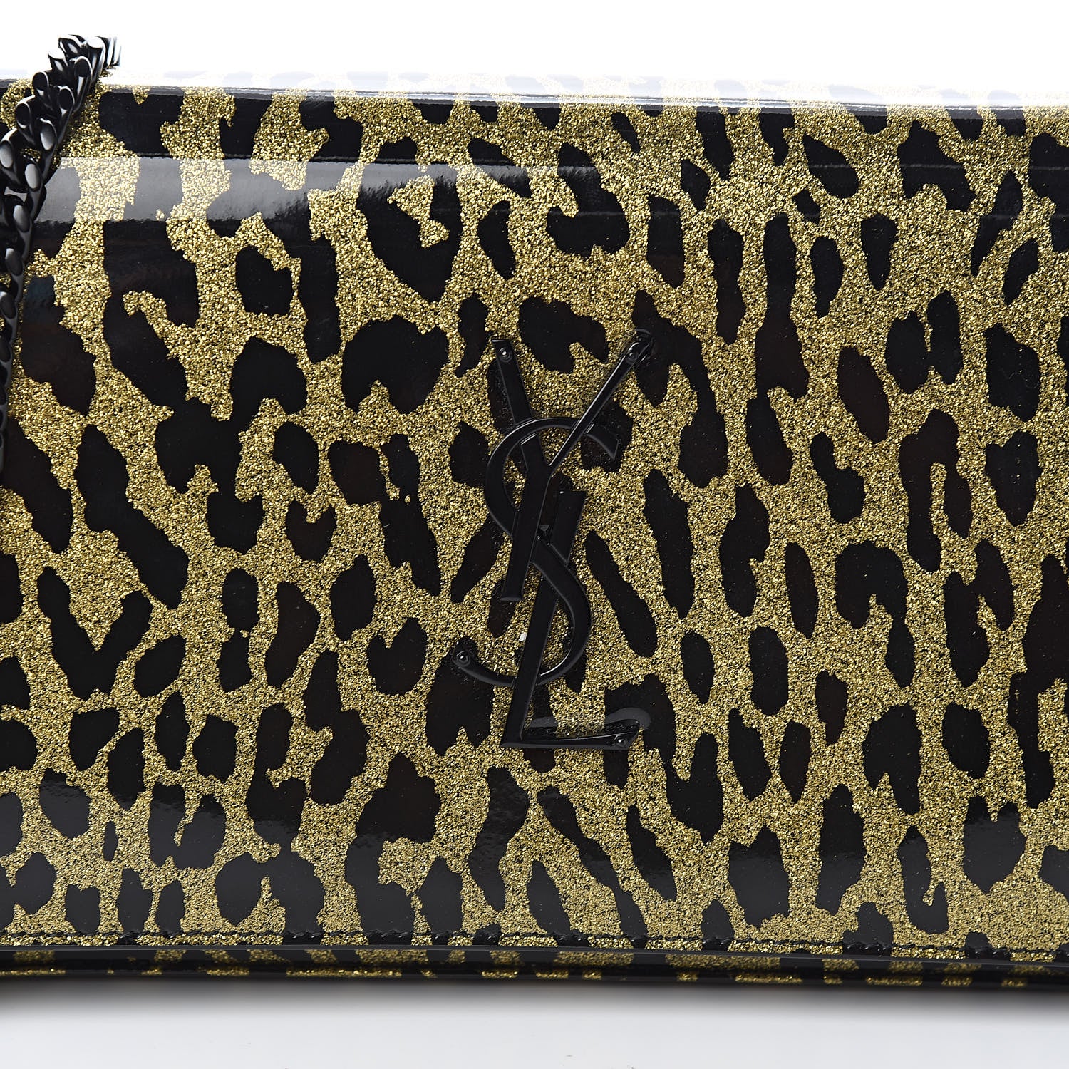Saint Laurent Patent Leopard Print Monogram Chain Wallet Leopard Black Gold 9 of 9