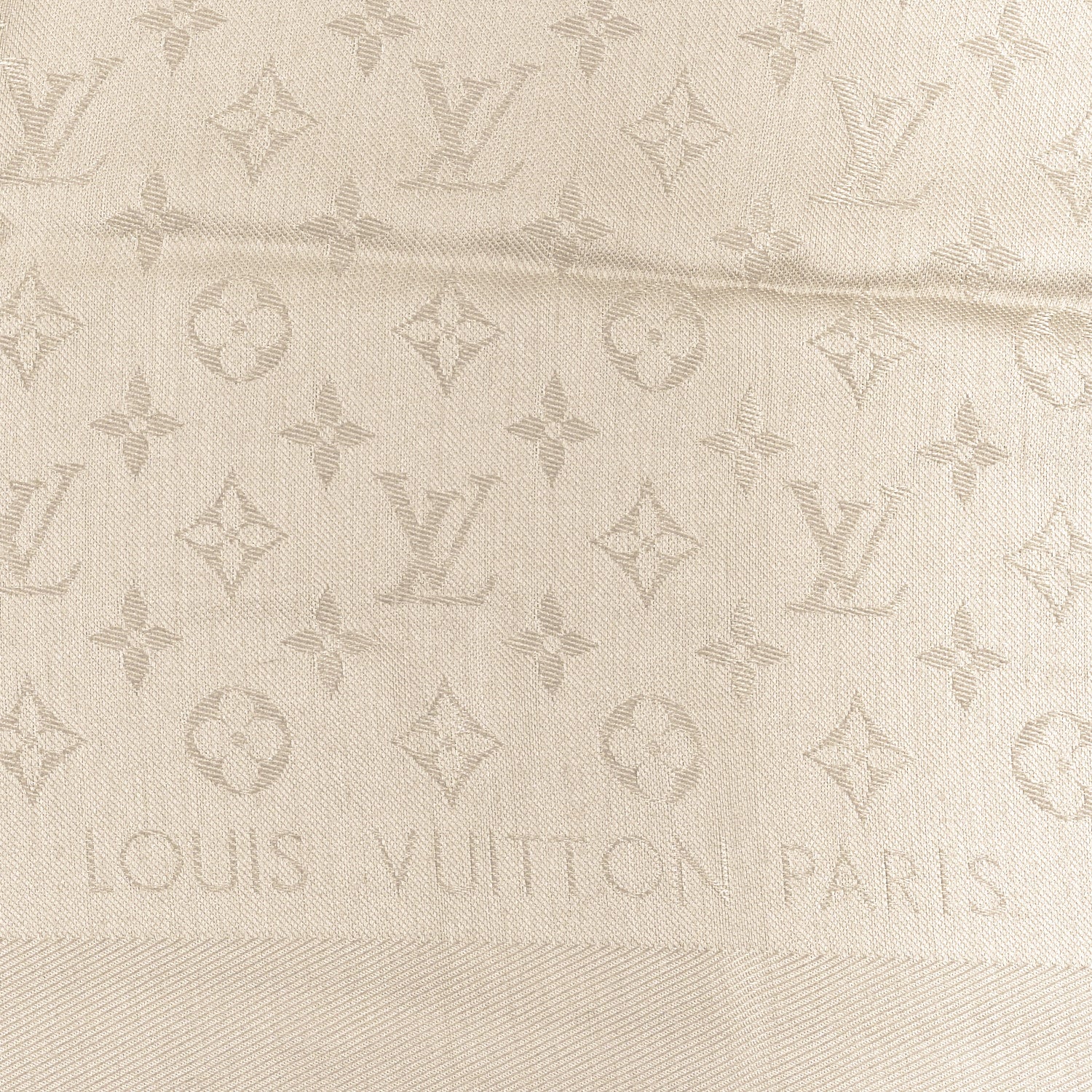 Louis Vuitton Silk Wool Monogram Shawl Greige 3 of 4