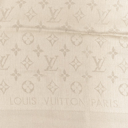 Louis Vuitton Silk Wool Monogram Shawl Greige 3 of 4
