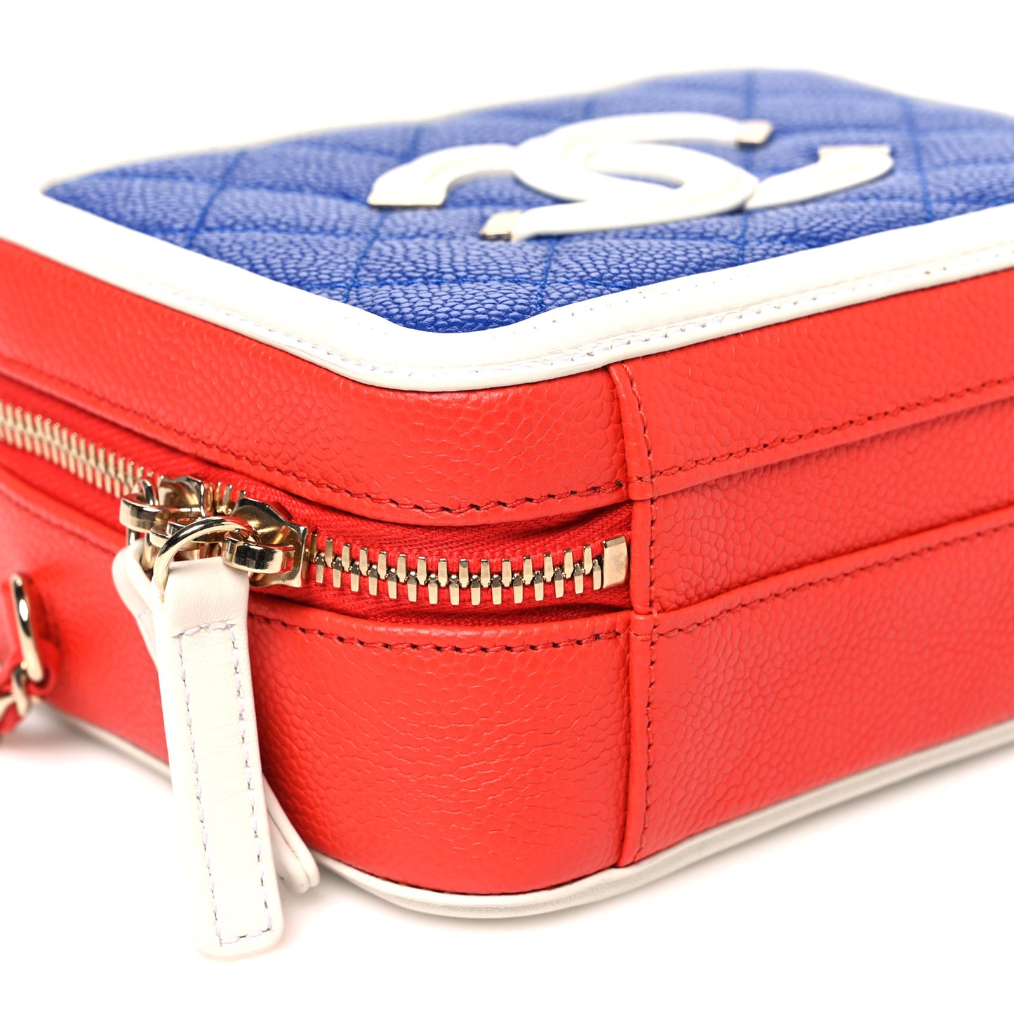 Caviar Quilted Small CC Filigree Vanity Case Blue White Red