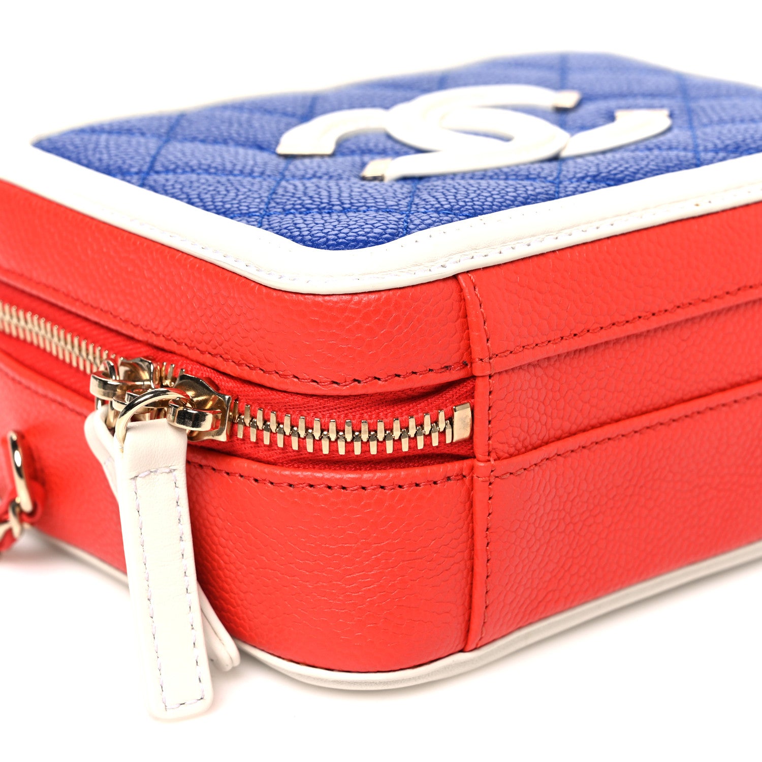 Chanel Caviar Quilted Small CC Filigree Vanity Case Blue White Red 9 of 10