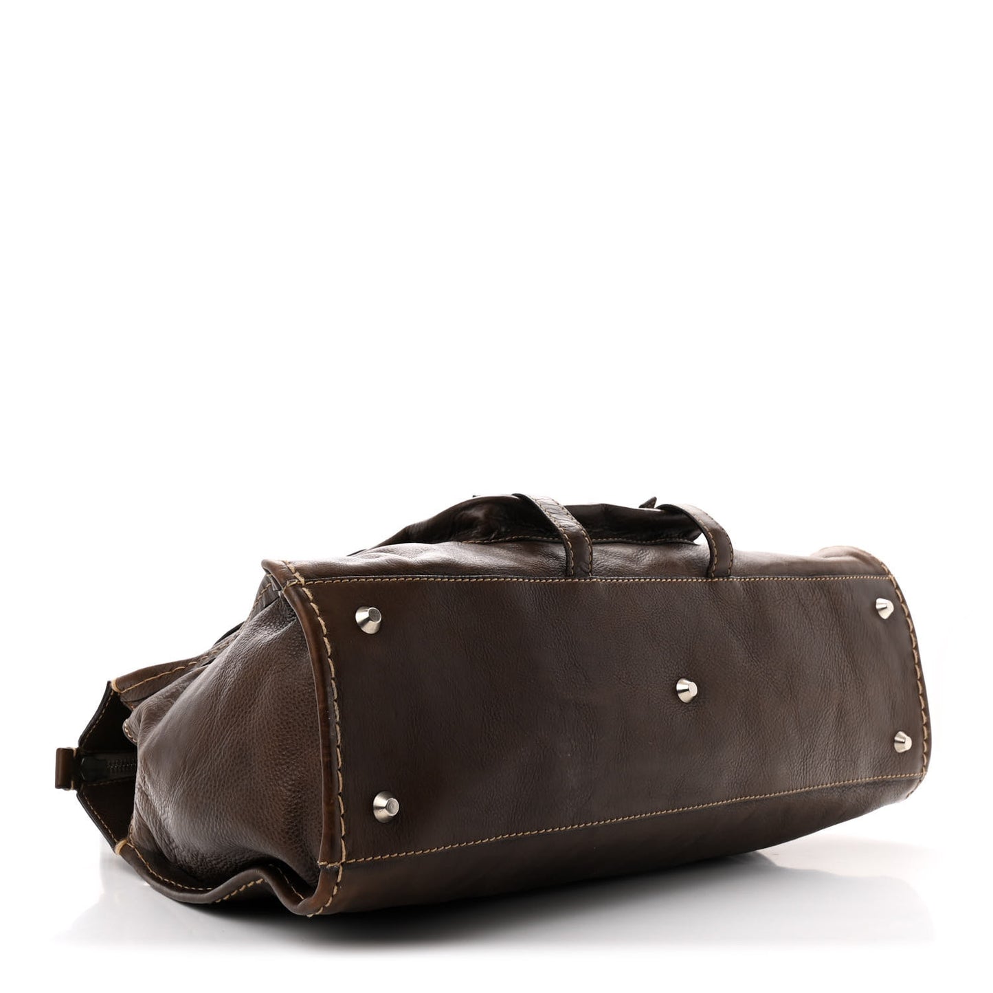 Shiny Tanned Calfskin Large Edith Bag Brun