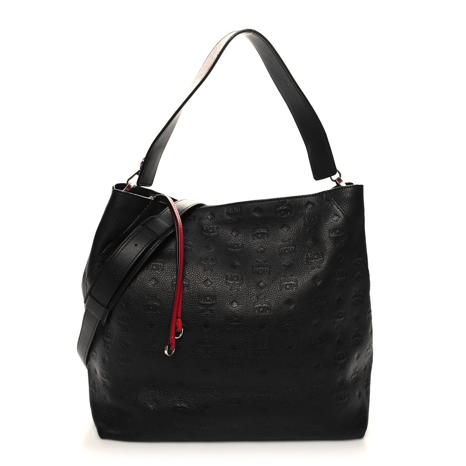 MCM Calfskin Ottomar Monogram Large Klara Hobo Black Red 1 of 13