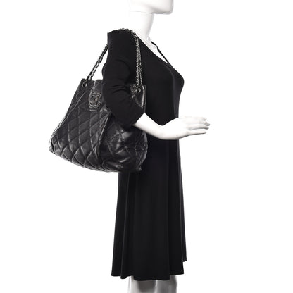 Chanel Calfskin Double Stitch Large Hamptons Shopping Tote Black 2 of 14