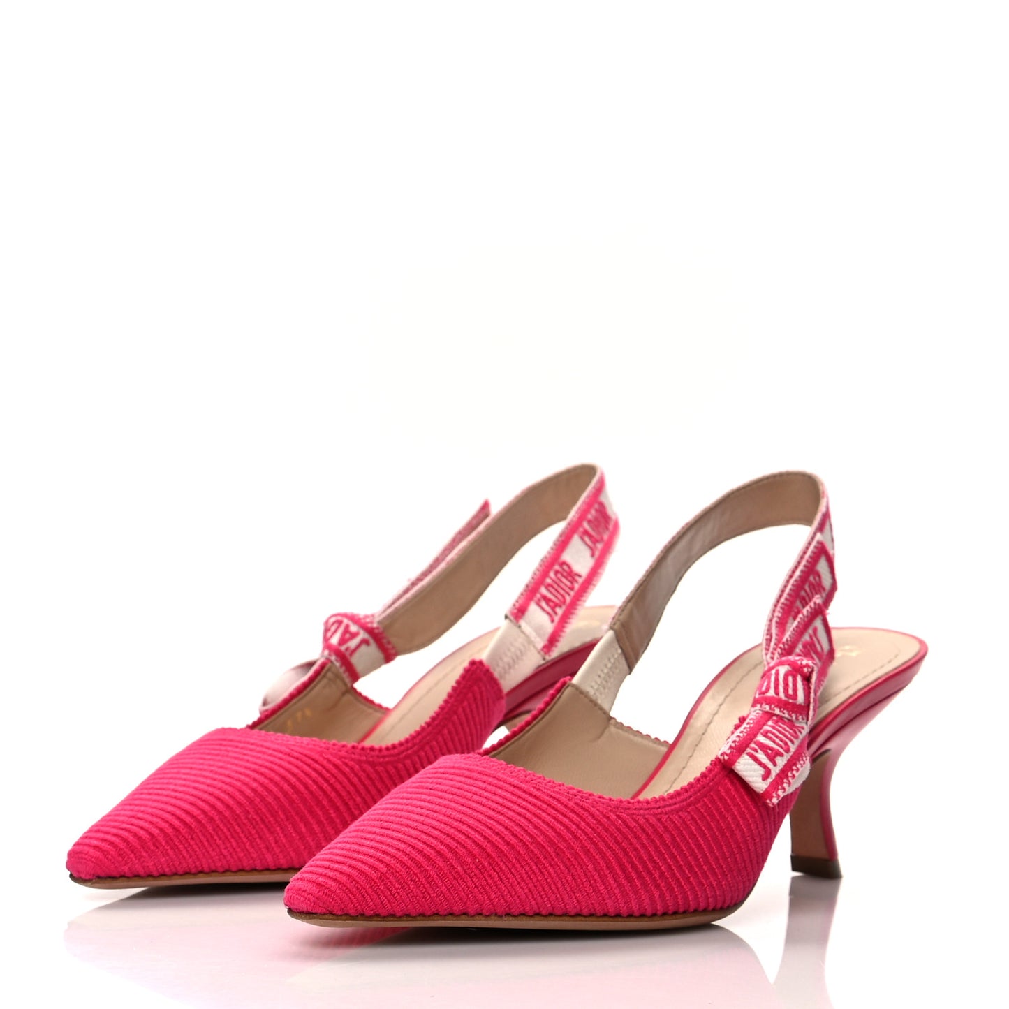 Cotton Ribbon Embroidered J'Adior Slingback 65mm Pumps 37.5 Bright Pink