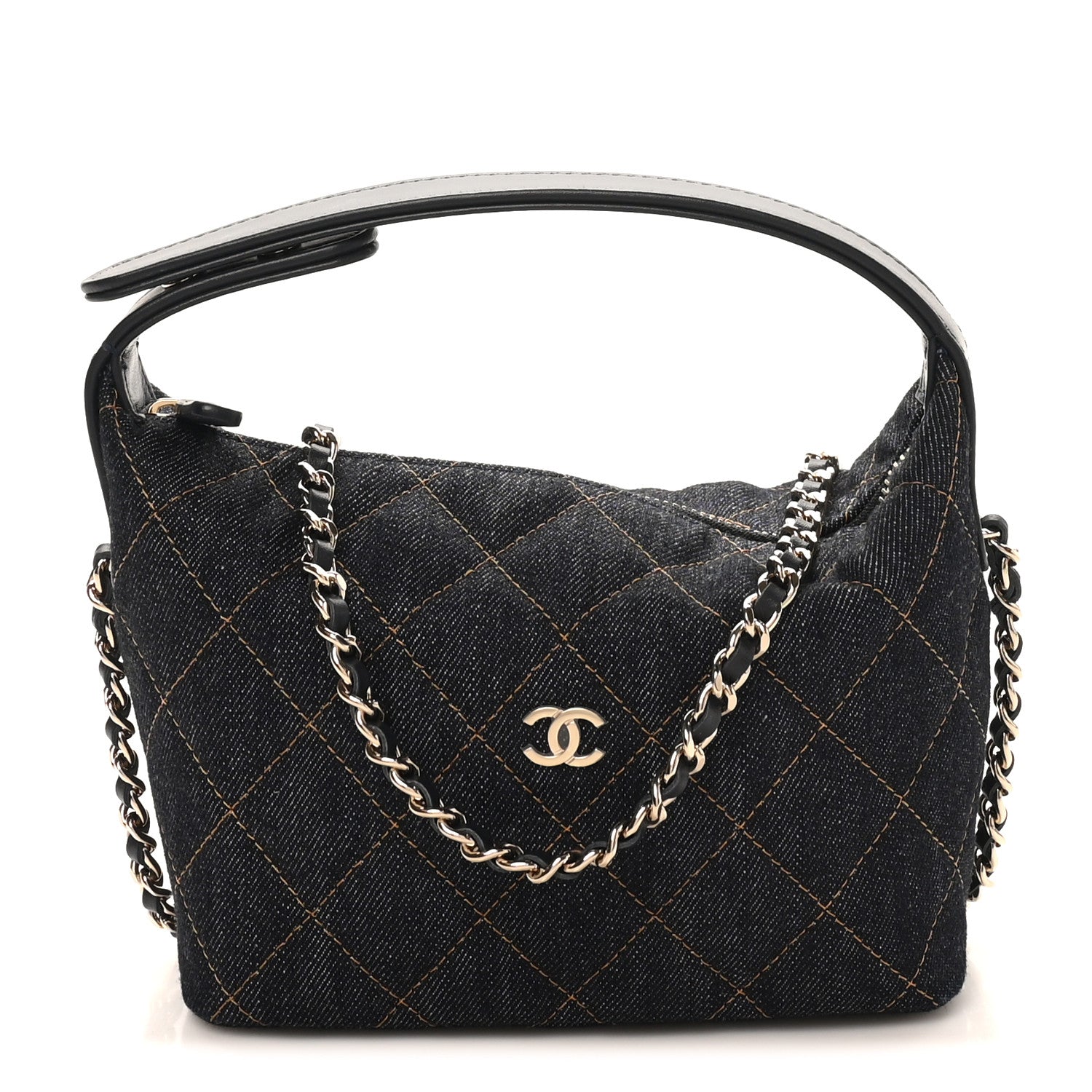 Chanel Denim Quilted Hobo Clutch With Chain Dark Blue Orange 1 of 11