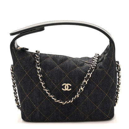 Chanel Denim Quilted Hobo Clutch With Chain Dark Blue Orange 1 of 11