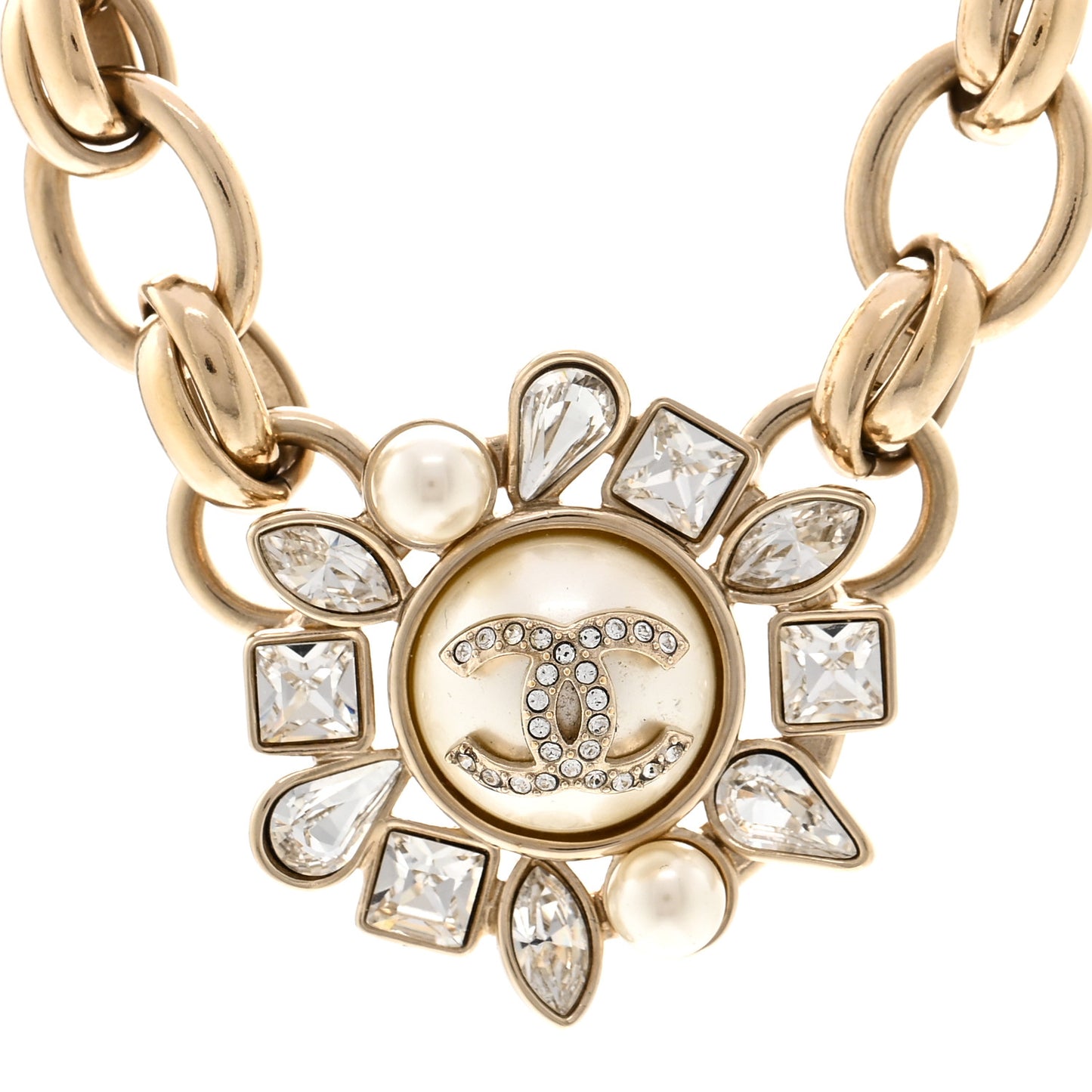 Pearl Crystal CC Snowfall Chain Short Necklace Light Gold