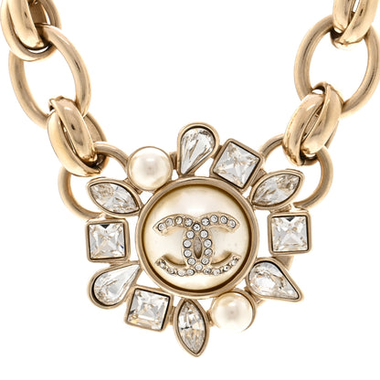 Chanel Pearl Crystal CC Snowfall Chain Short Necklace Light Gold 4 of 6
