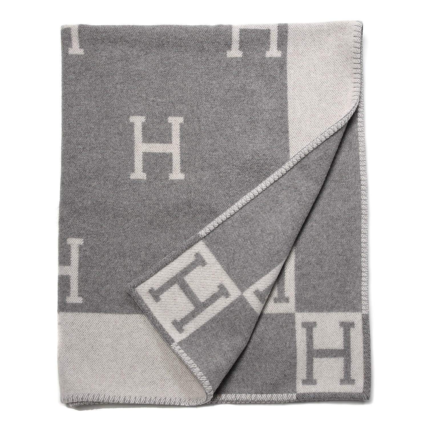 Hermes Wool Cashmere New Classic Avalon Blanket Ecru Gris Clair 3 of 4