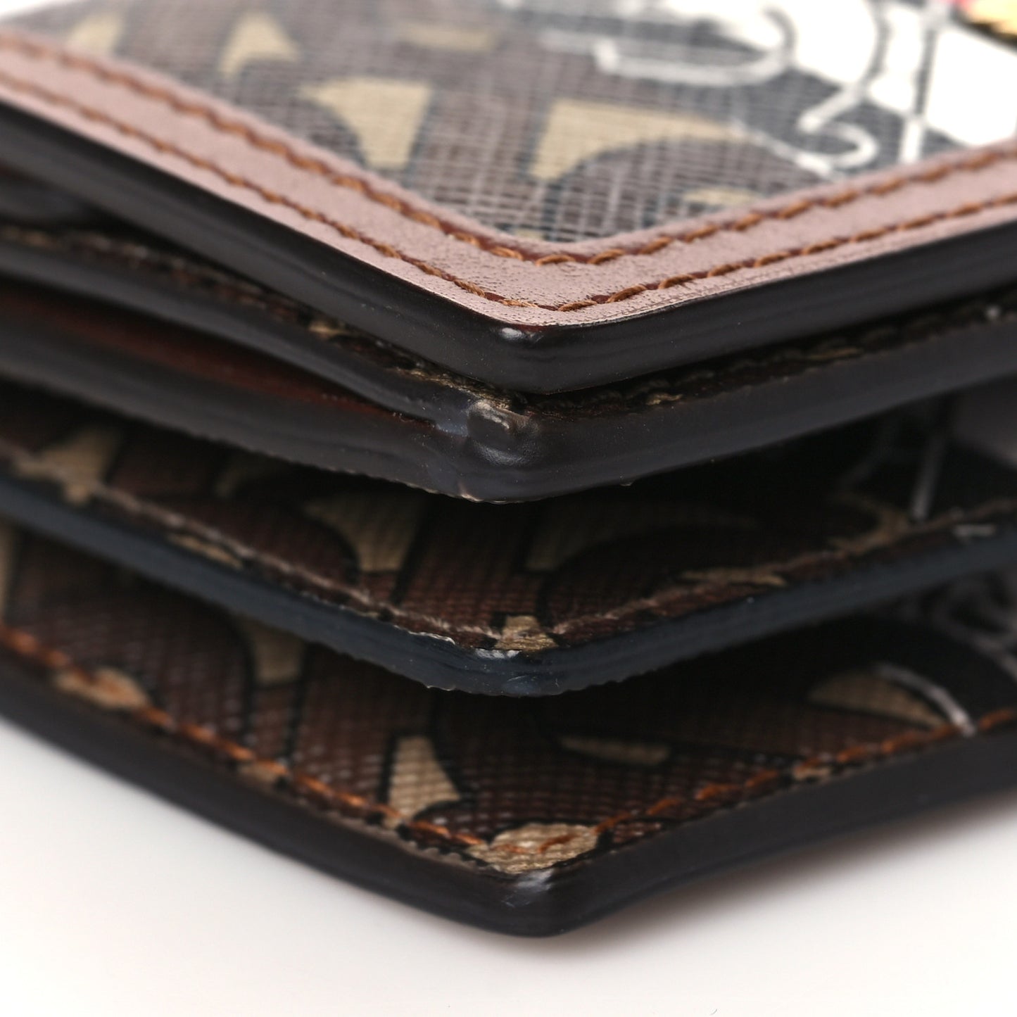E-Canvas Monogram Stripe Jessie Chain Card Case Bridle Brown