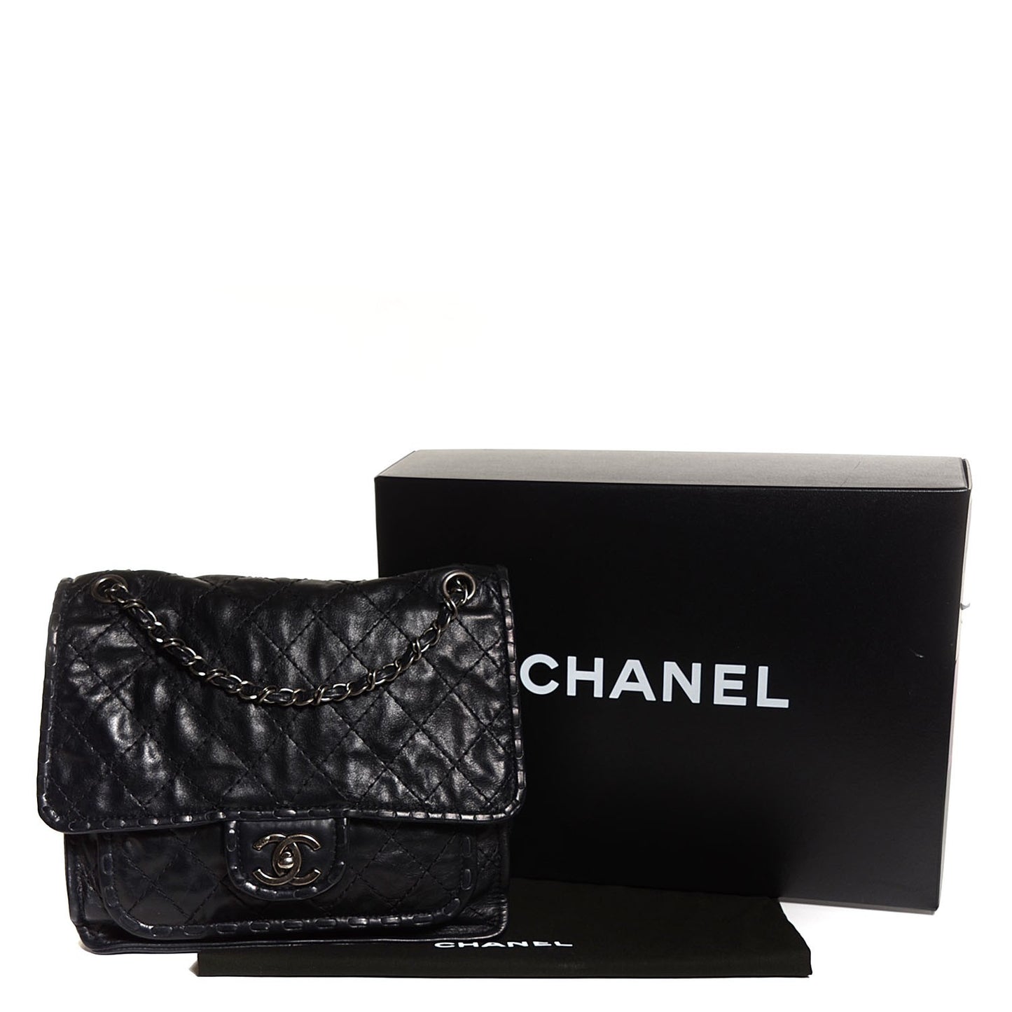 Aged Crumpled Calfskin Small Vintage Flap Black