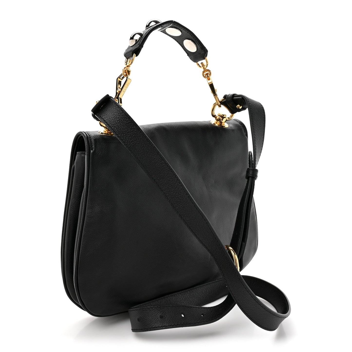 Roxy Calfskin Web Medium Blondie Shoulder Flap Bag Black