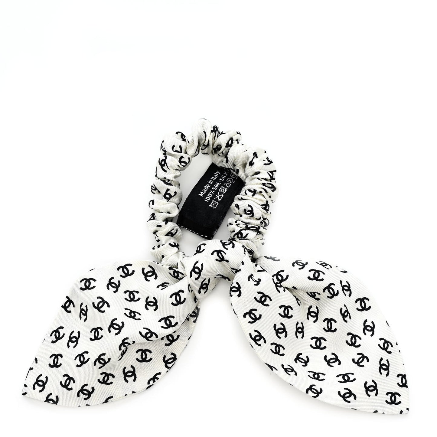 Silk Twill CC Scarf Hair Tie Black White