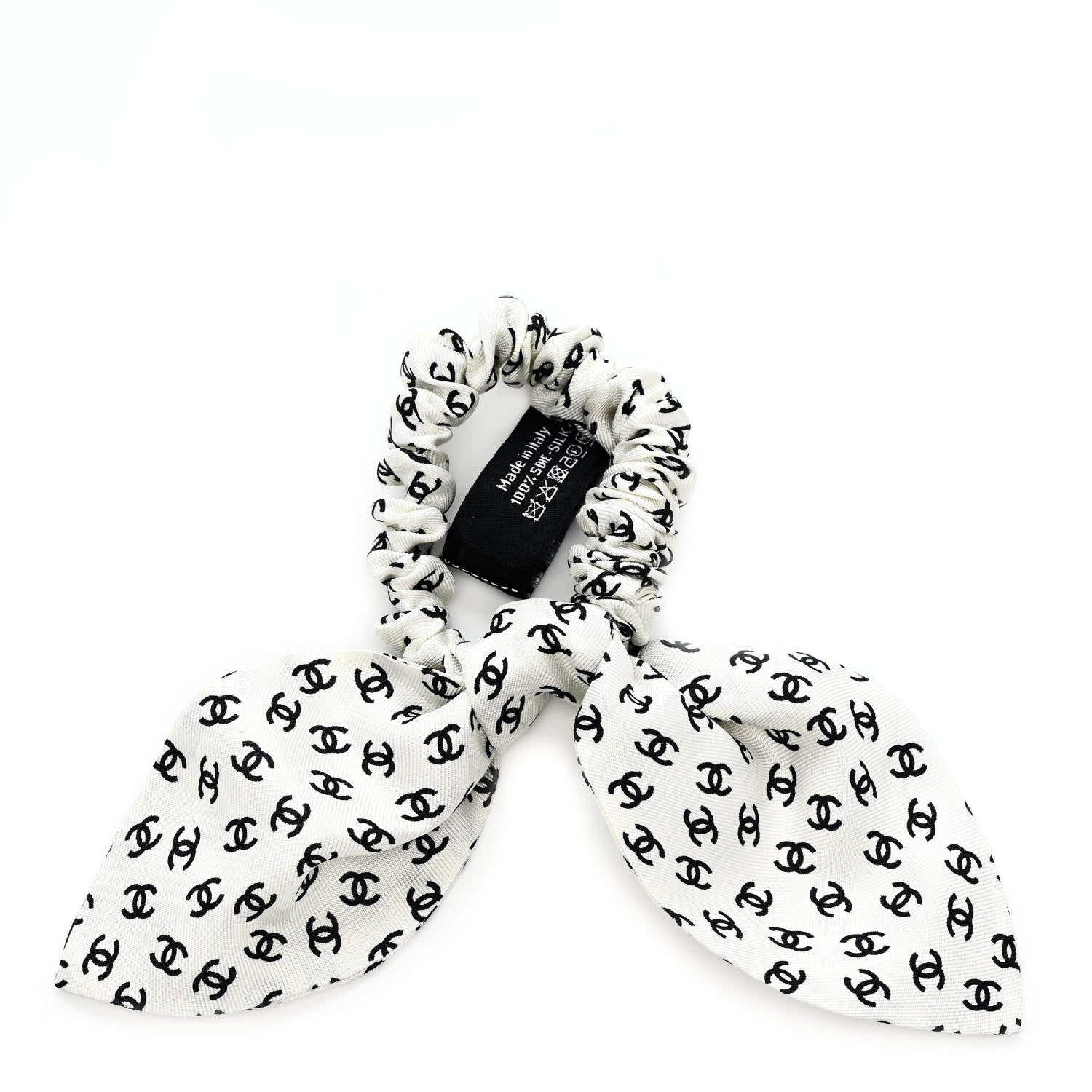 Chanel Silk Twill CC Scarf Hair Tie Black White 3 of 5