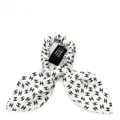 Chanel Silk Twill CC Scarf Hair Tie Black White 3 of 5