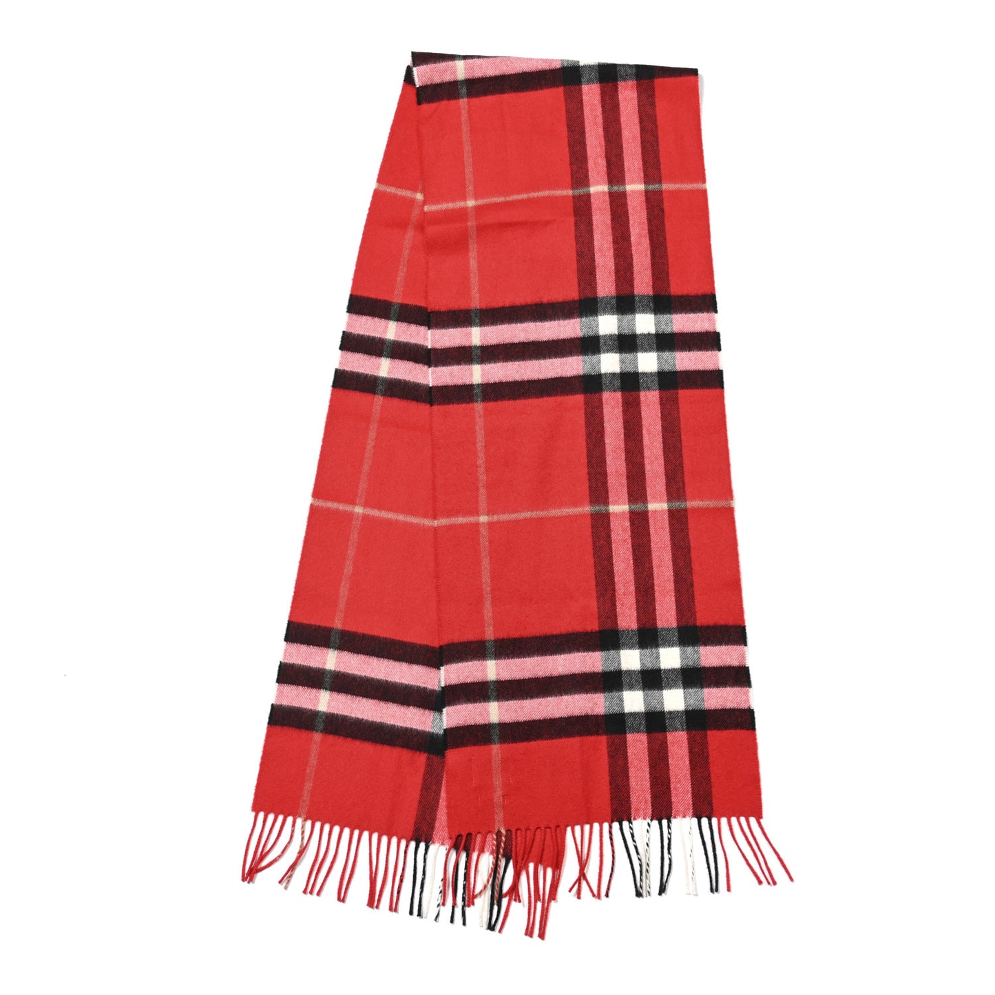 Cashmere Giant Check Fringe Scarf Parade Red