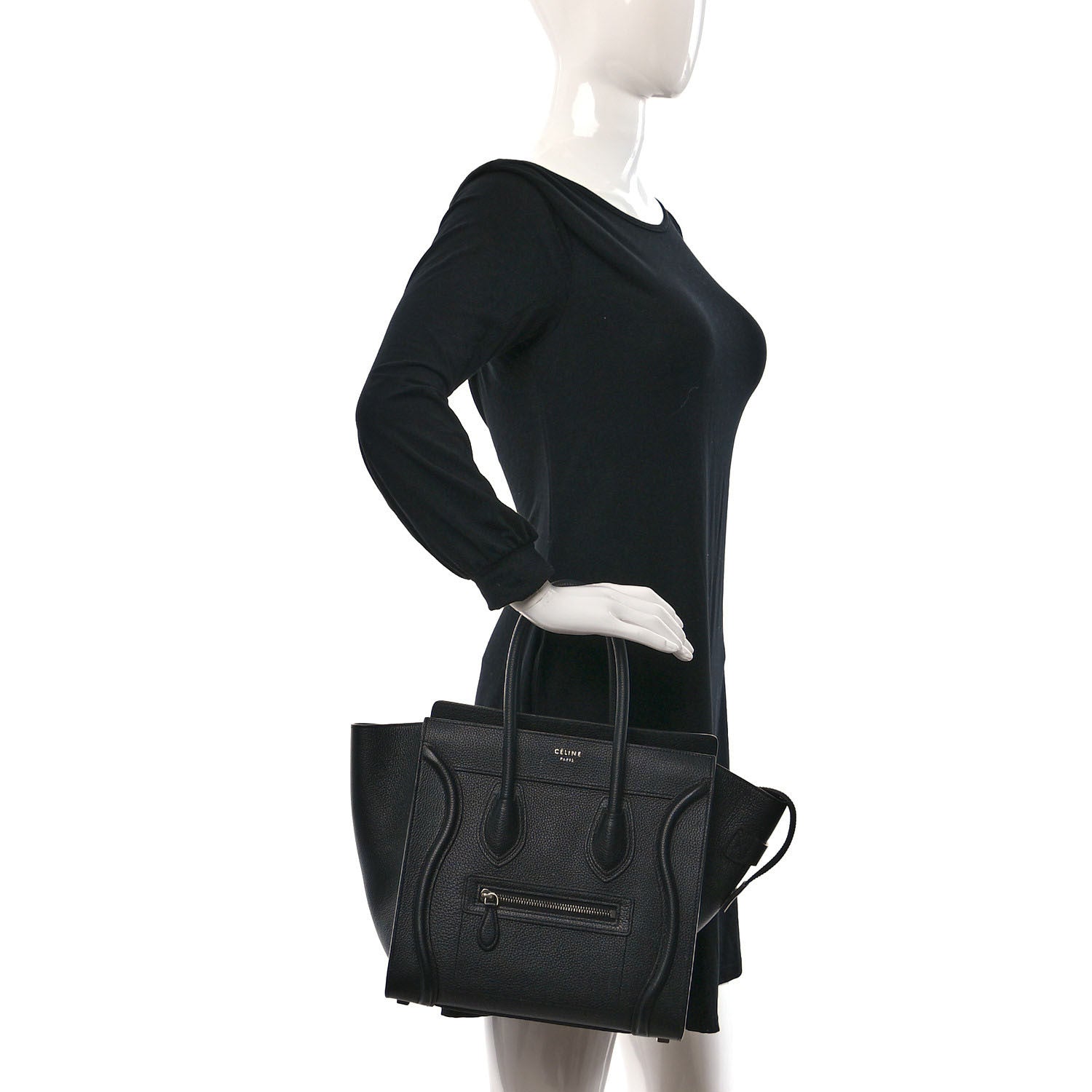 Celine Drummed Calfskin Micro Luggage Black 2 of 9