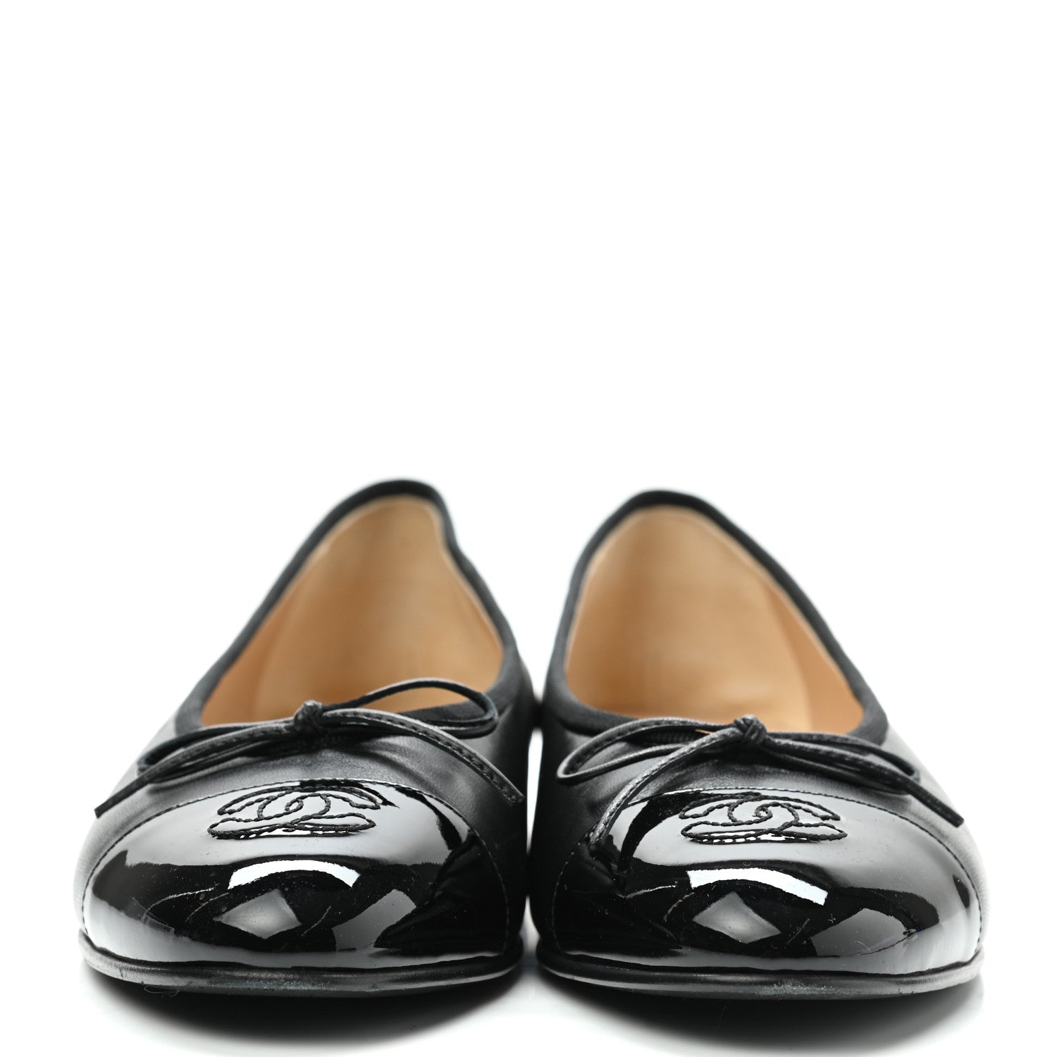Chanel Lambskin Patent Cap Toe Ballerina Flats 39 Black 2 of 13