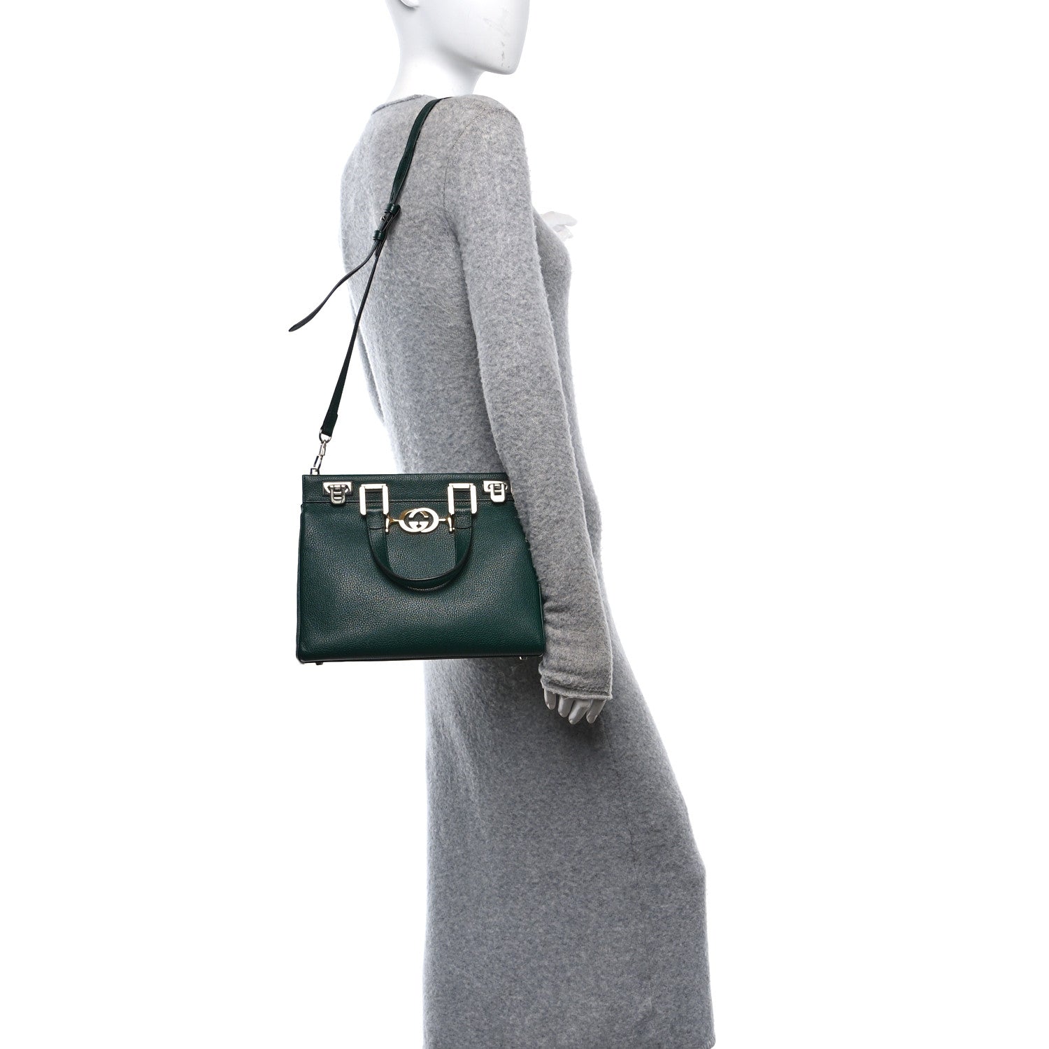 Gucci Grainy Calfskin Small Zumi Top Handle Bag Vintage Green 2 of 12