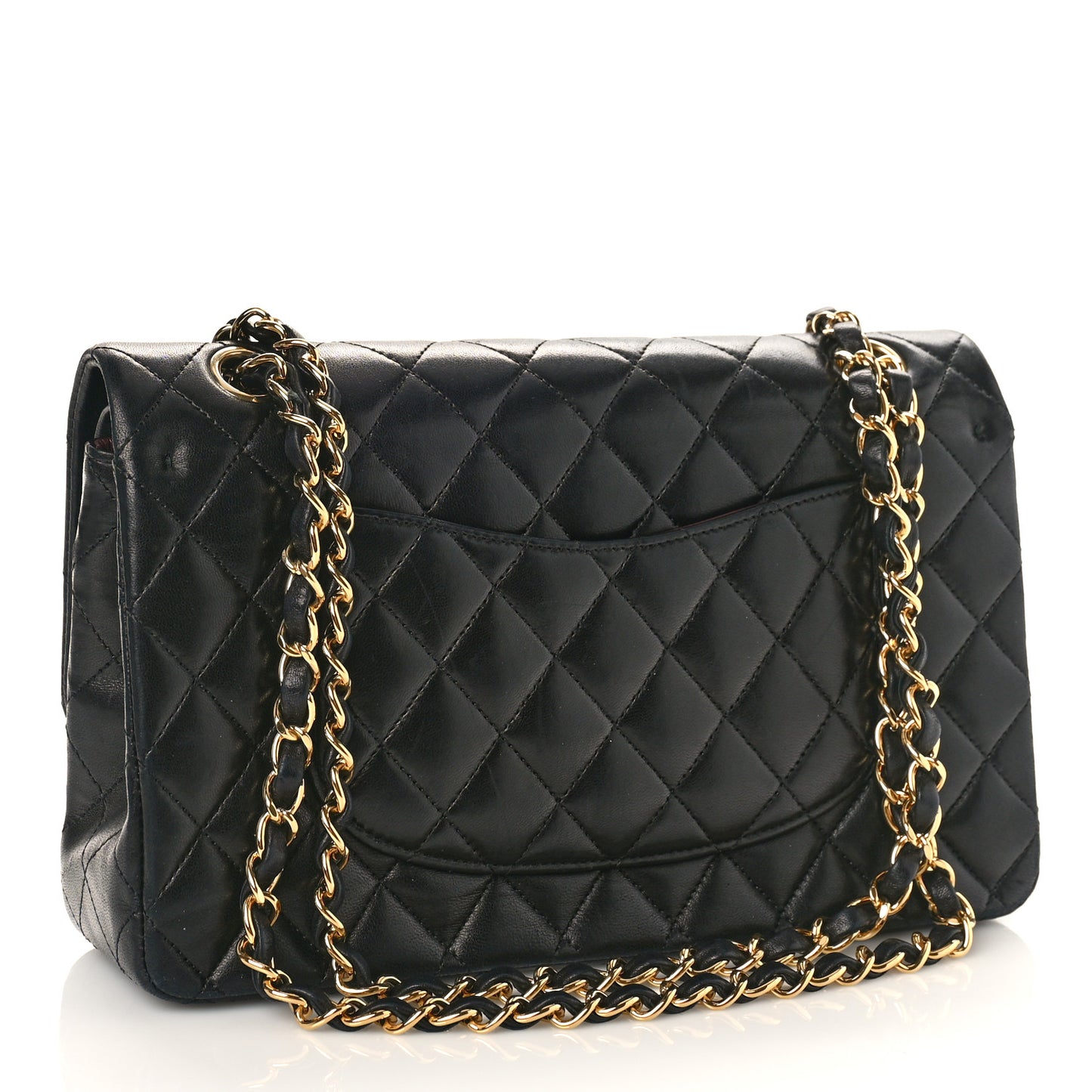 Lambskin Quilted Medium Double Flap Black