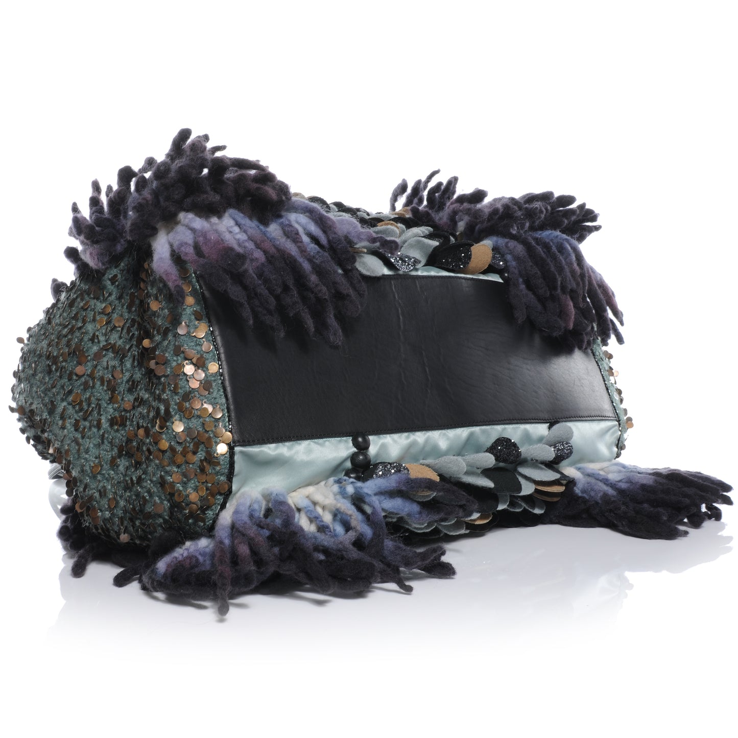Wool Sequin Calfskin Ricami Embroidered Pillow Grande Voodoo Tote