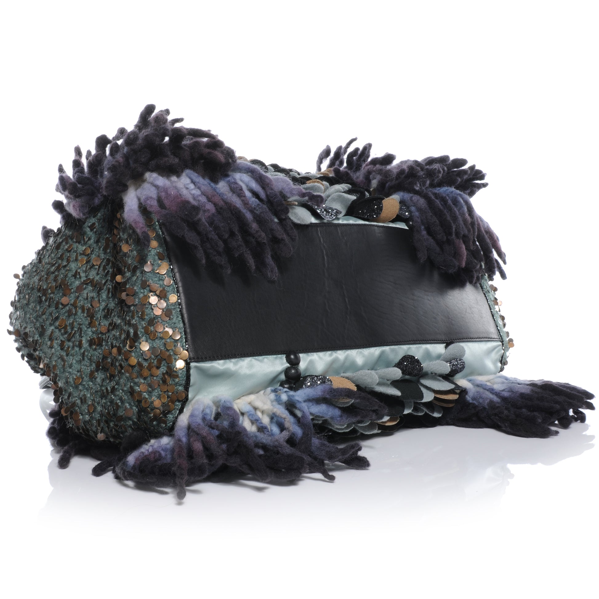 Fendi Wool Sequin Calfskin Ricami Embroidered Pillow Grande Voodoo Tote 3 of 8