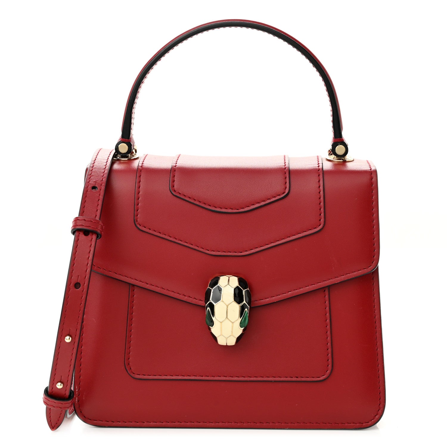 Bulgari Calfskin Serpenti Forever Top Handle Red 3 of 11
