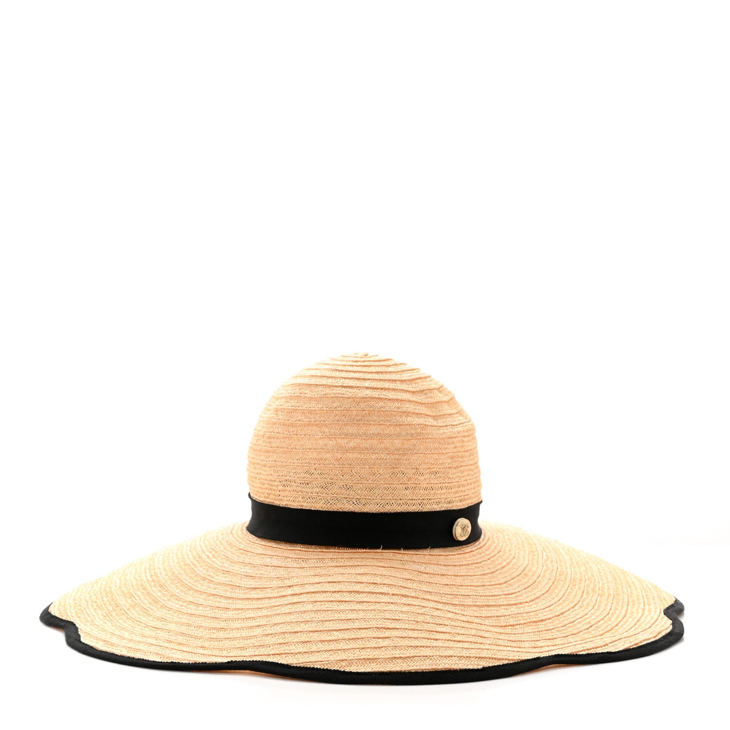 Chanel Straw Grosgrain Wide Brim Hat M Beige Black 3 of 11