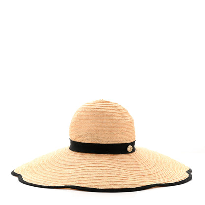 Chanel Straw Grosgrain Wide Brim Hat M Beige Black 3 of 11