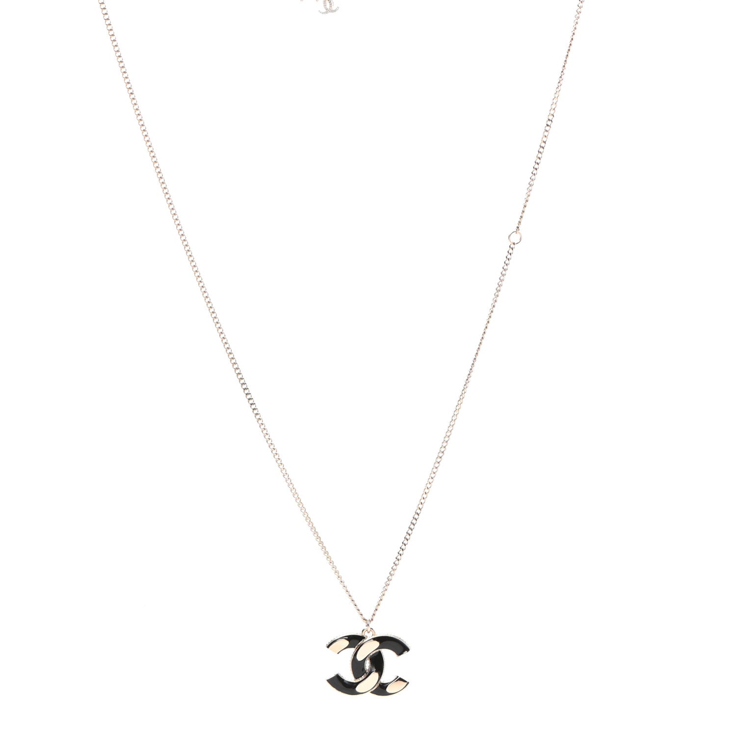 Chanel Enamel CC Pendant Necklace Black Light Gold 1 of 5