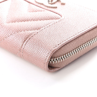 Chanel Metallic Caviar Chevron Quilted Vintage Mademoiselle Zip Coin Purse Pink 6 of 10