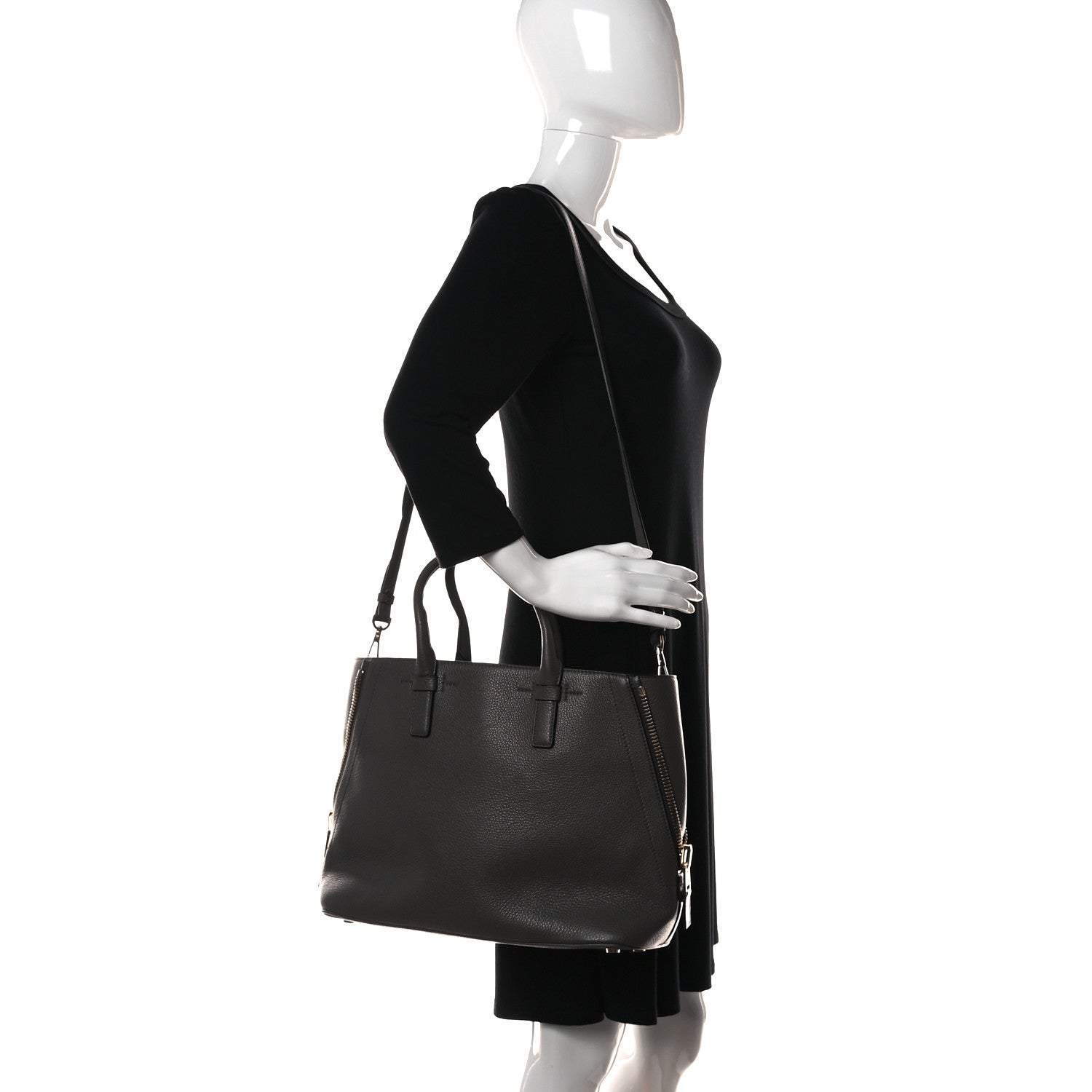 Tom Ford Pebbled Calfskin Medium Jennifer Zip Tote Graphite 2 of 9